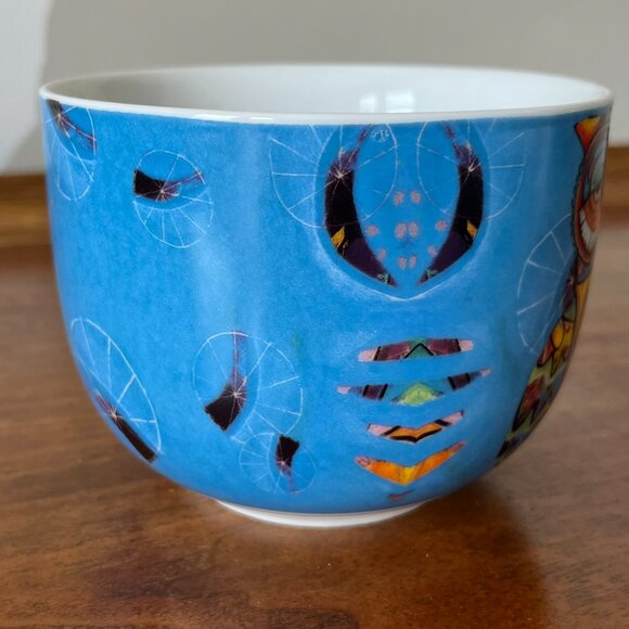 Allen Designs Groovy Owl Mug Fine China Large 16 oz Coffee Cup Blue Colorful - Picture 4 of 9